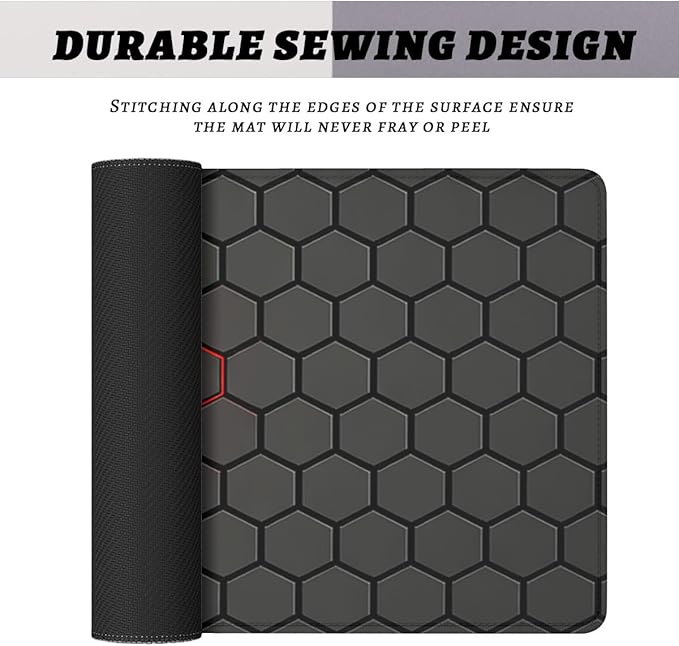 Red Hexagon Mouse Pad Dark Gaming Tech Grid Large Gaming Mouse Mat with Stitched Edges,Non-Slip Waterproof Rubber Base Mous Mat 31.5x11.8 Inch
