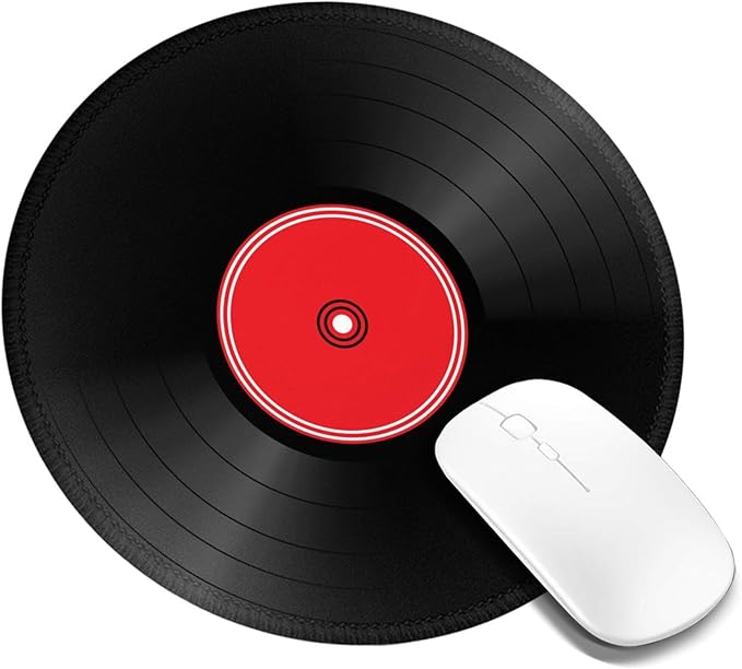 Record Music Round Mouse Pad Premium Textured Mouse Mat Washable Mousepads with Extended Stitched Edges Non Slip Rubber Base Small Mousepad 7.9 X 7.9 X 0.12 Inches