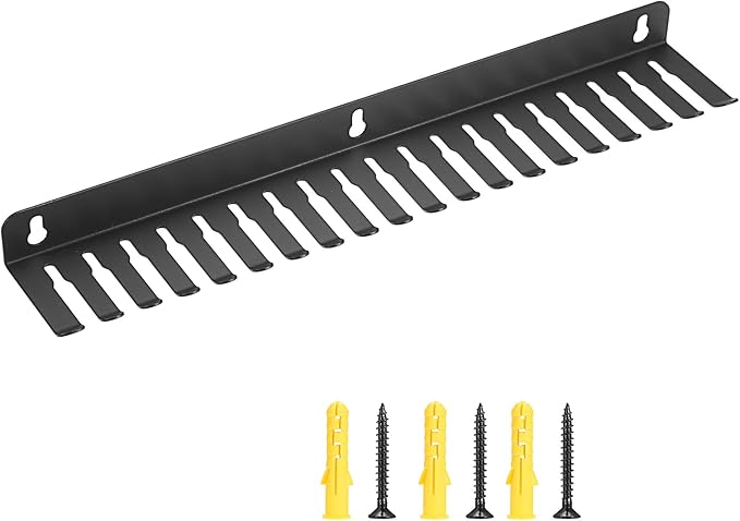 Sumnacon Wall Mountable Cable Hanger and Organizer Steel Cable Rack with 19 Cables Slots Width from 5-9mm,Sturdy Cables Holder Black Cord Rack Organizer for Office Studio Desk Bench Workshop