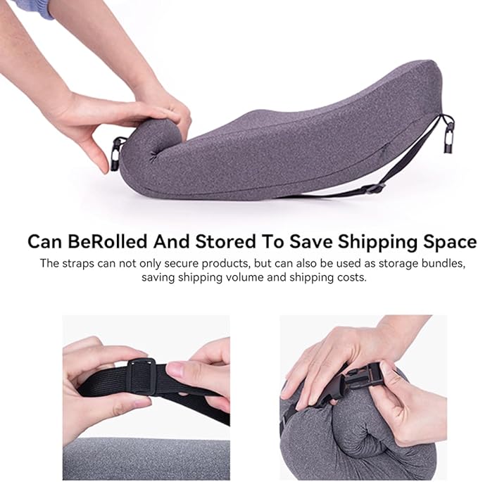 Car Lumbar Support Pillow, Memory Foam Vehicle Driver Seat Lower Back Support Cushion with Adjustable Strap, Automotive Back Pain Relief Pillow, Universal for SUV RV Truck (Gray)