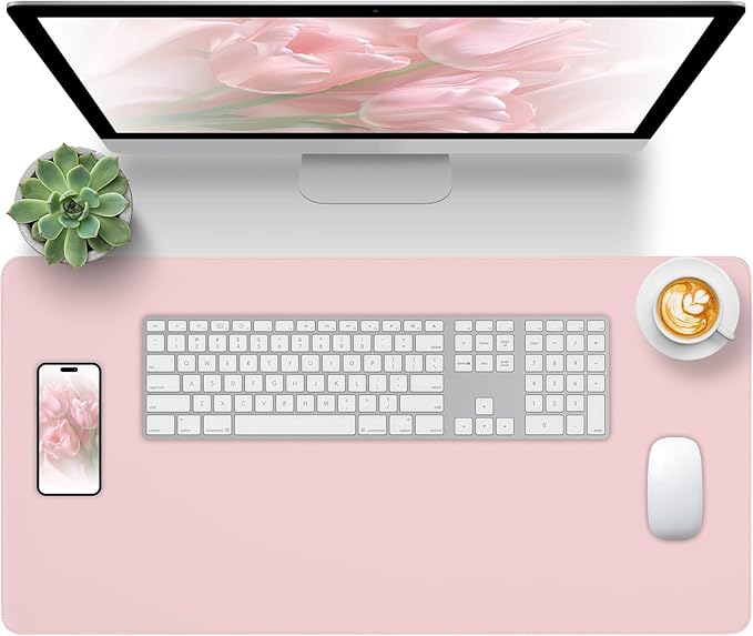 Pink Leather Desk Mat Large Mouse Pad, Waterproof Desk Pad for Keyboard and Mouse, Non-Slip Computer Desk Protector, Smooth Mouse Movement Desk Mat for Home and Office(23.6"×13.8")