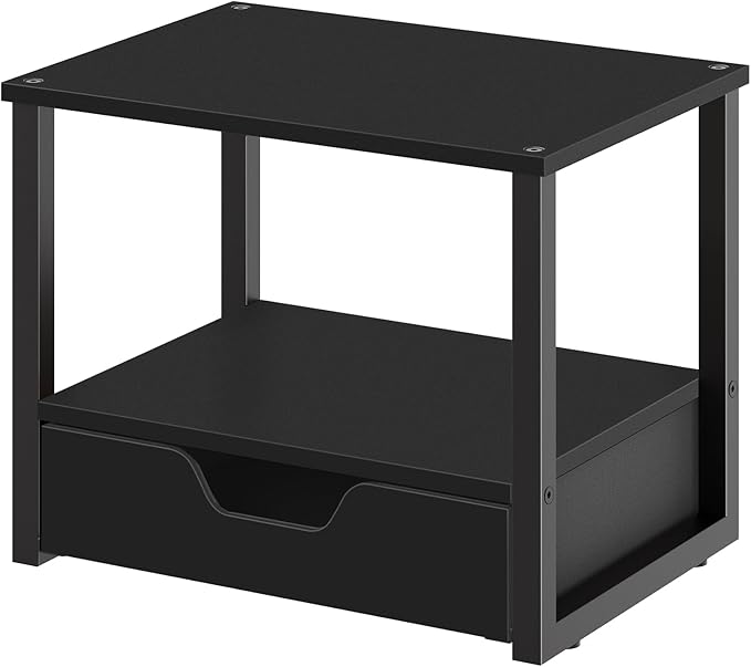 YATINEY Desktop Printer Stand, 2-Tier Printer Table with Non-Woven Drawer, Multi-Purpose Desk Organizer for Home Office, Under Desk Open Organizer Shelf, Black PS01BB
