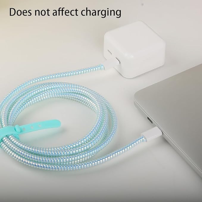 4.8M(15.75FT) Spiral Cable Protector, Multicolor Suitable for Most Phone/Pad/Laptop USB Wire Cord Savers Protection Cover Anti-Break Wrap Charger Data Line Cables Sleeves, Laser Blue