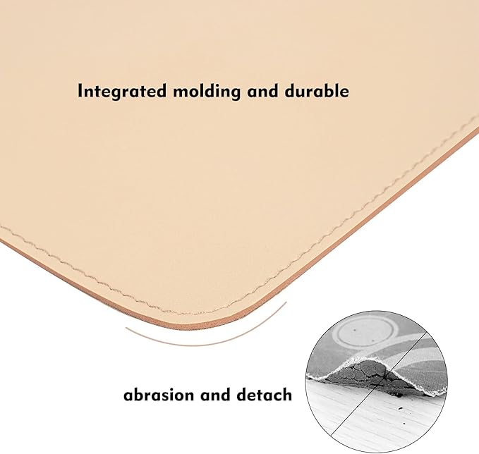 Double-Sided PU Leather & Cork Mouse Pad with Coaster – Reversible, Non-Slip, Stitched Edges for Office & Home, 8x11 Inches, (Apricot)