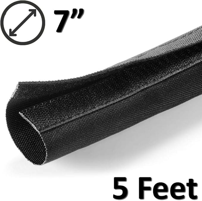 Electriduct 7" Hook and Loop Nylon Fast Wrap Sleeve Cable Management - 5 Feet - Black