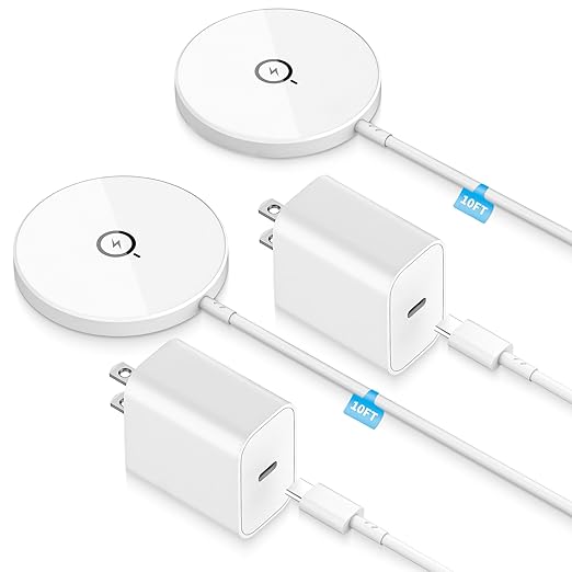 Magnetic Wireless Charger for iPhone,2 Pack Apple Magsafe Charger 10FT Long Fast Charging Pad iPhone Wireless Charger with USB C Charging Block for iPhone 17 Pro Max/17e/17Air/16 Pro/15/14/13/Air-Pods