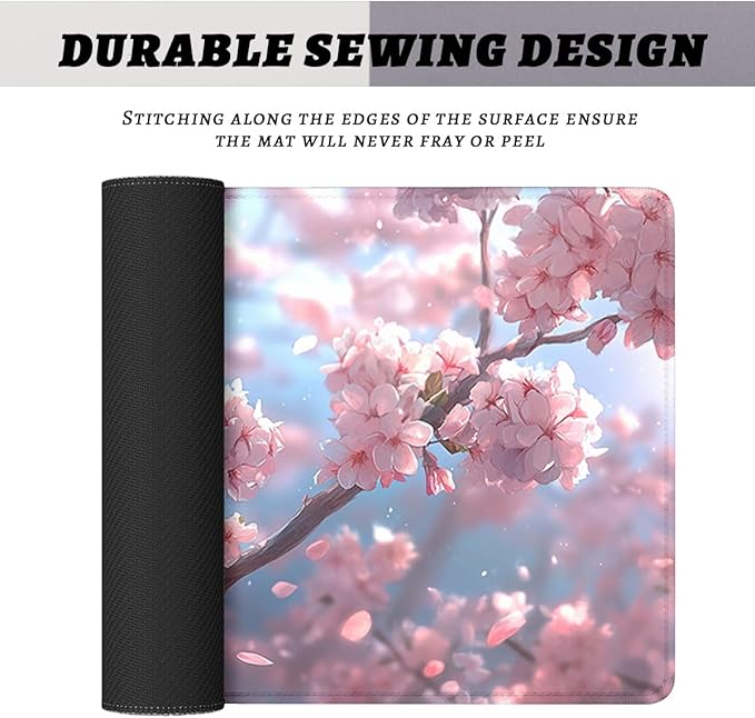 Owl Mouse Pad Fantasy Anime Pink Feathers Cherry Blossoms Extended Mousepad Waterproof Stitched Edges Rubber Base Non-Slip Deskmap Computer Keyboard Mat 31.5x11.8 in