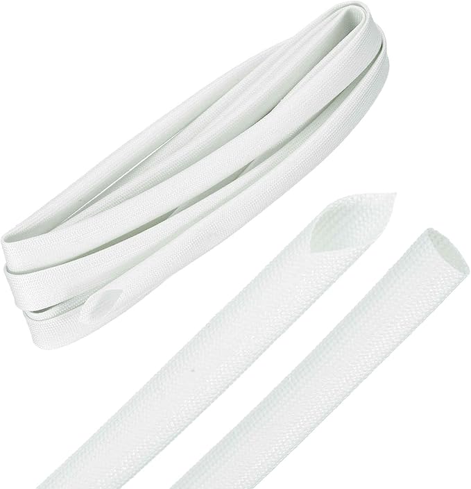 MECCANIXITY 10ft Braided Cable Sleeve, 0.4" ID 200C Heat Resistant 1500V Fiberglass Wire Insulation Cord Protector Organizer Wires Management for Motor Engine Fuel Line, White