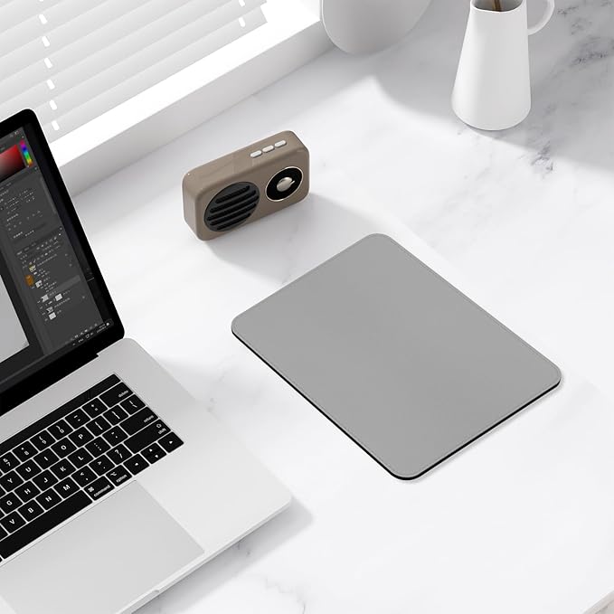 Leather Mouse Pad, Office Mouse Mat Non-Slip Rubber Base Stitched Edge Washable Waterproof Rectangular Mousepad for Office Gaming PC Laptop, 9.8" x 7.9", Gray