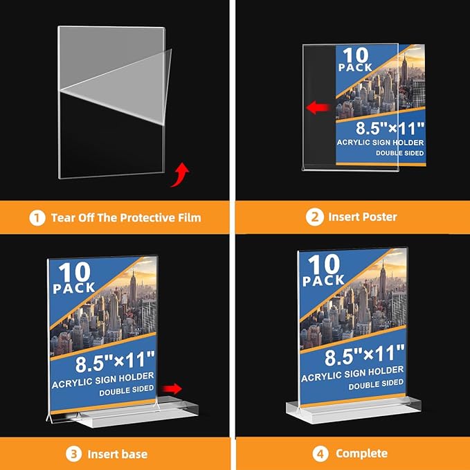 Acrylic Sign Holder 8.5 x 11 Inch 10 Pack, Double Sided Sign Stand for Menu Flyer Display, T Shape Clear Plastic Flyer Holder for Stores, Restaurants, Hotels, Office
