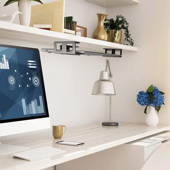 IFCASE Under Desk Laptop Mount, Metal Under Desk Shelf Holder for Laptop, Mac mini, MacBook, Keyboard with Anti-Scratch Silicone (Silver)