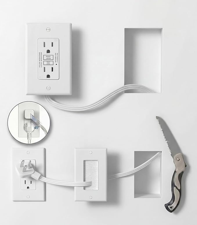 GFCI Outlet 15 Amp in-Wall Cable Management Kit with 9.8FT Cord, Tamper-Resistant Receptacle with LED Indicator, Self-Test Ground Fault Circuit Interrupter, UL Listed, Outlet Relocation Kit