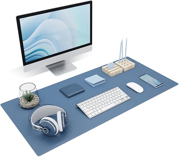 K KNODEL Non-Slip Desk Mat, Desk Pad, Desk Blotter, Desktop Mat for Desk, Large Desk Protector, Office Computer and Laptop Mat for Desk (35.4"x17", Blue)