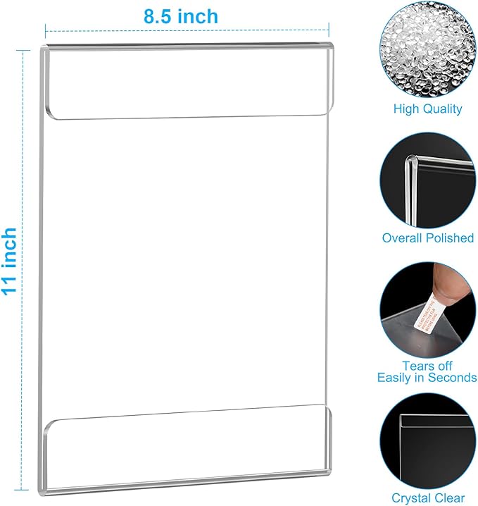 EHWINE 3 Pack 8.5 x 11 Wall Mount Acrylic Sign Holder, Wall Signs Photo Menu Flyer Display Holders, Plastic Clear Acrylic Wall Frames for Office Home Hotel Business Store (with Adhesive Tape)