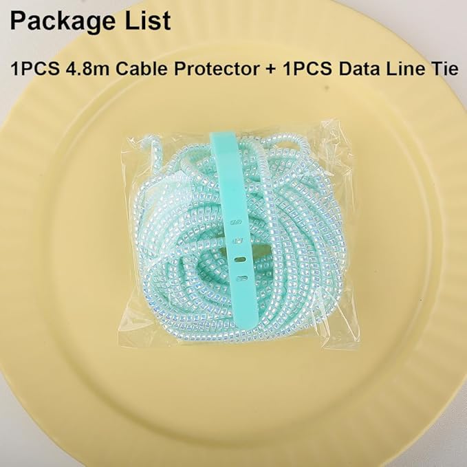 4.8M(15.75FT) Spiral Cable Protector, Multicolor Suitable for Most Phone/Pad/Laptop USB Wire Cord Savers Protection Cover Anti-Break Wrap Charger Data Line Cables Sleeves, Laser Blue