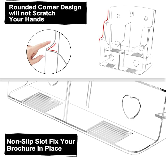 2 Pack Acrylic Brochure Holder 8.5 x 11, 2 Tier Brochure Display Stand with Removable Divider for 4 x 9 inches Trifold Pamphlets, acrylic flyer holder 8.5 x 11 Stands for Flyer, Pamphlet, Magazine