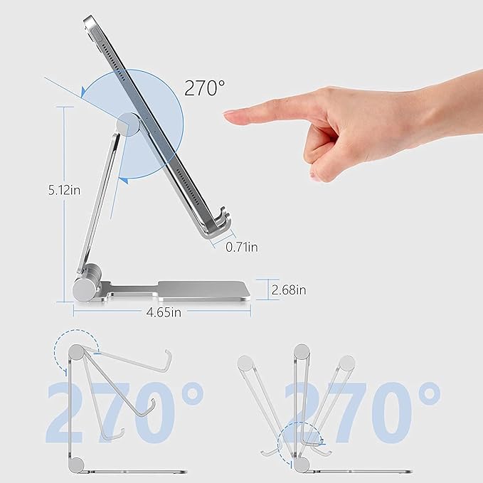 Anozer Tablet Stand,Adjustable Tablet Holder for Desk,Foldable for iPad Stand Dock Holder for iPad Air 5/4/Mini 6/Mini 5/10.2/Pro 12.9/Pro 11,Portable Monitor,Surface (4-13 inch)-Grey