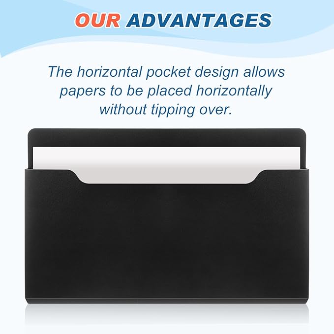 Feifeiya 2 Pcs Magnetic File Folder Wall Hanging Holder Large Pocket Paper Magazine Mail Organizer for Refrigerator Classroom Locker Whiteboard(Horizontal,Black White,13.8 x 8.3 Inches)
