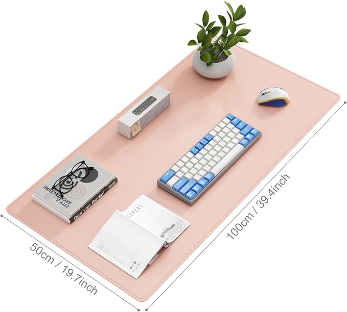 DAWNTREES Desk Mat for Desktop,PU Leather Desk Pad Protector,Non Slip, Large Mouse Pad and Keyboard Mat, Waterproof Writing Pad for Office and Home (Pink,39.4''x19.7'')