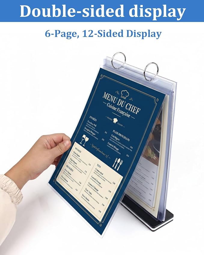 A4 T-Shaped Multi-Page flip Acrylic Sign Holder 6 Pages(12 Sides) menu/Photo/Advertising/Drink Display Stand 8.5x11inches