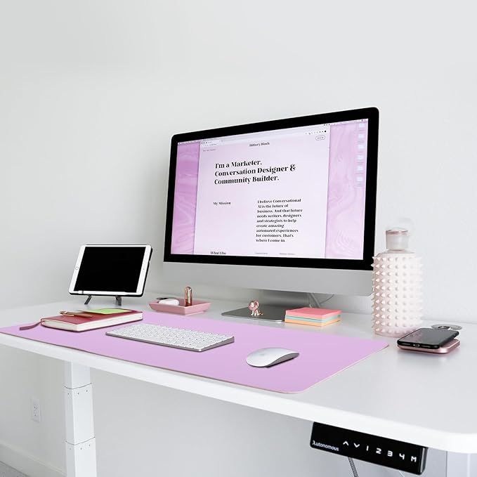 Large Leather Desk Pad Protector 27.5"x13.7",Non-Slip Durable Office Desk Mat for Writing, Computer, Laptop, Mouse Pad & Desktop Use,Desk Protector Mat,Light Purple