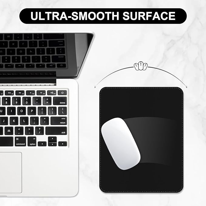 Leather Mouse Pad, Office Mouse Mat Non-Slip Rubber Base Stitched Edge Washable Waterproof Rectangular Mousepad for Office Gaming PC Laptop, 9.8" x 7.9", Black