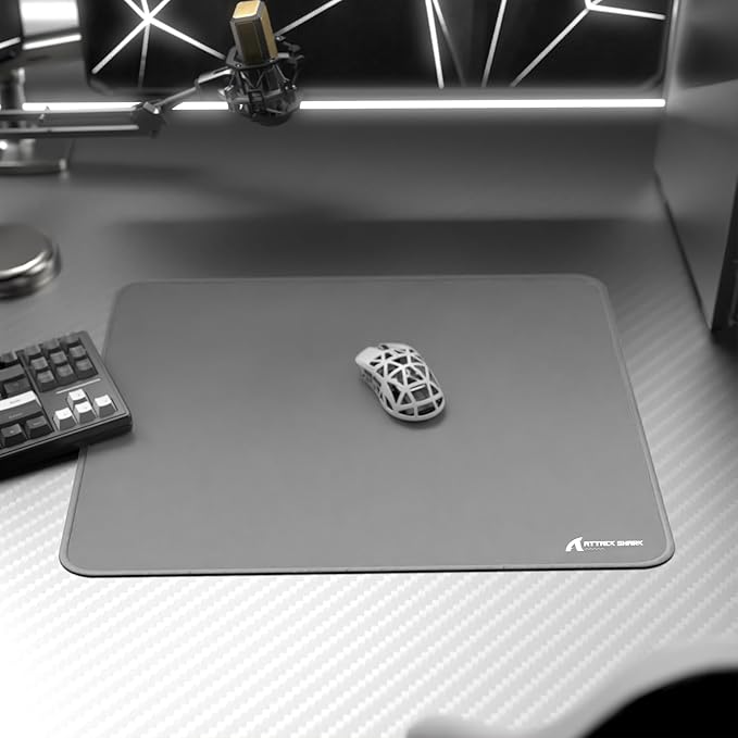 ATTACK SHARK CM02 Gaming Mouse Pad for Esports Speed Large Mouse mats for Desk Waterproof Surface Stitched Edges and Anti-Slip Rubber Base Size L Laminate 17.72” x 15.75” x 0.16” Light Grey