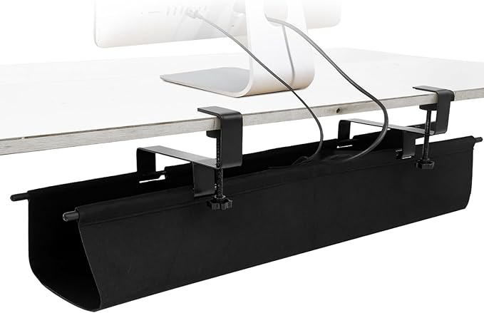 No Drill Under Desk Cable Management Tray, Under Table Wire Organizer with 2 Hook Versatile Clamp Mount Cable Basket to Hide Cords, Cord Holder Tray, Cord Tidy Basket for Home Office Study Use