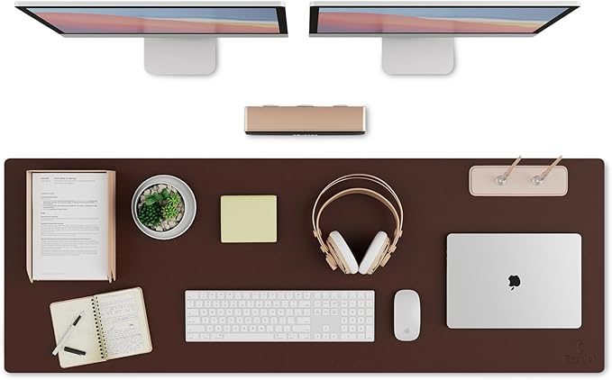 K KNODEL Large Office Leather Desk Mat, Mouse and Keyboard Pad, Computer and Laptop Mat, Desktop Protector and Cover, Writing Pad and Blotter (47.2"x17", Dark Brown)