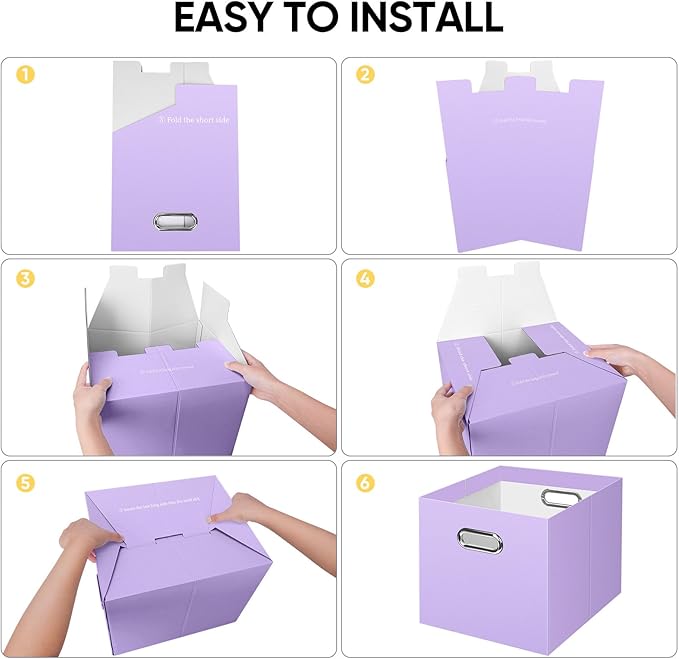 BALEINE File Organizer Box, Cardboard File Folder Organizer with Handle for Letter Size, Portable Collapsible Hanging Filing Box for Home Office Document Storage (1 Pack, Large Lavender)