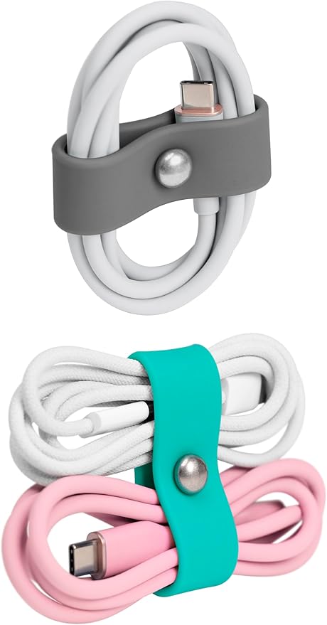 5 Pack Cord Organizer, Ring Cord Keeper, Cable Organizer USB holder, Silicone Cable Ties, Reusable Cord Organizer Cable Straps, Earphone winder, Storage Straps for Electronics, Earbuds