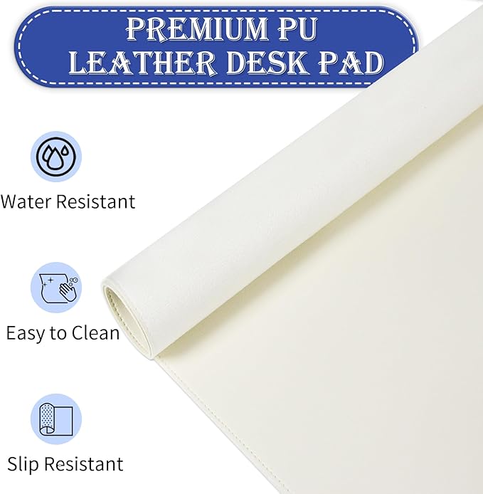 47.2" x 23.6" Large Desk Pad Mat - Non-Slip PU Leather Desk Mat, Large Mouse Pad, Computer Mat for Keyboard Mouse, Waterproof Desk Writing Mat, Desk Blotter Mat for Work (Ivory White)