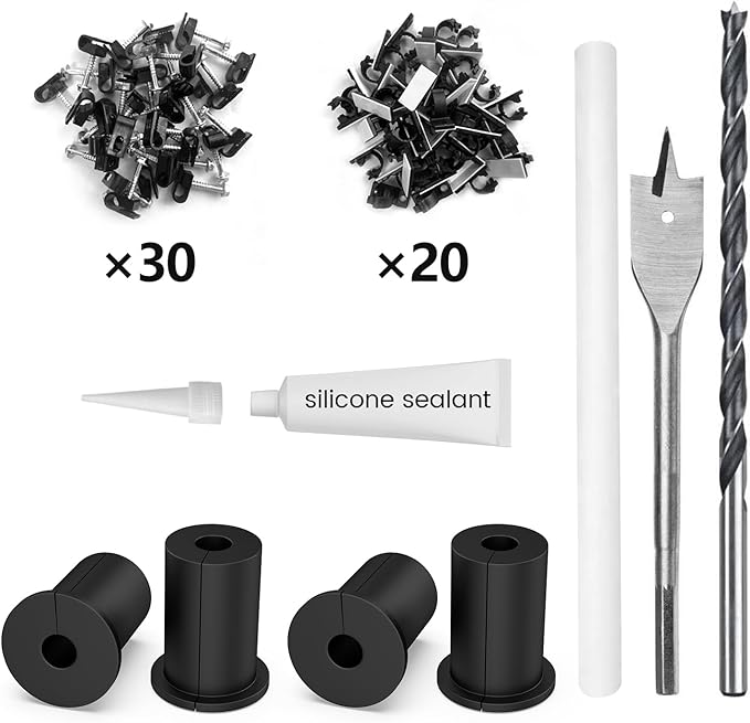 Starlink Cable Routing kit for 3/4inch Wall Hole,4PCS starlink Wall Grommets Accessories for Cables Pass Through mounting kit Including 3/4” Spade Drill bit,Wall Wires cilps and Cable Routing Tool