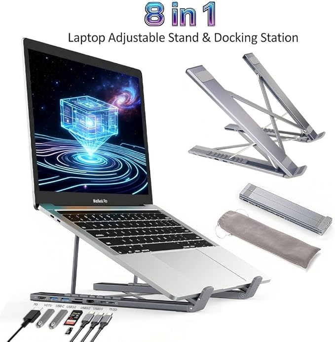 Laptop Docking Station Stand 8 in 1 USB C Portable Travel Laptop Stand with Docking Station 8-in-1 USB-C Hub with 4k HDMI, 2 USB 3.0, Pd 100w for MacBook Pro/Air Dock Tablet Stands(Upgraded 8 in 1)