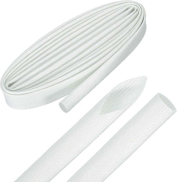 MECCANIXITY 10ft Braided Cable Sleeve, 0.7" ID 200C Heat Resistant 1500V Fiberglass Wire Insulation Cord Protector Organizer Wires Management for Motor Engine Fuel Line, White