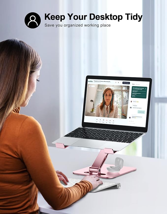RIWUCT Foldable Aluminum Alloy Laptop Stand for Desk, Height Adjustable Ergonomic Computer Stand, Portable Laptop Riser Holder Notebook Mount Compatible with MacBook Pro Air/HP/Dell 10-16", Pink
