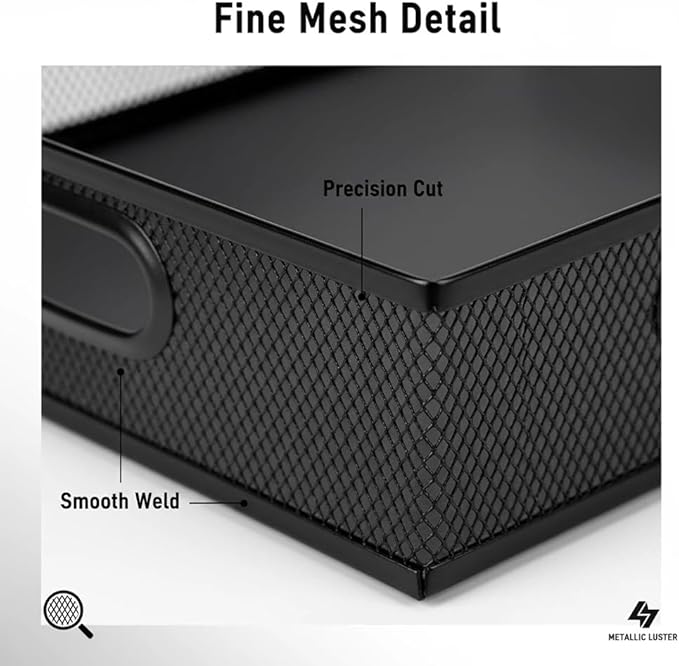 Metal Mesh Desk Organizer Tray, A4 Large Office Storage Box Set, 12.6X 9.1 x 2.8Inches, and Storage Containers for Gift Wrap, and Crafts