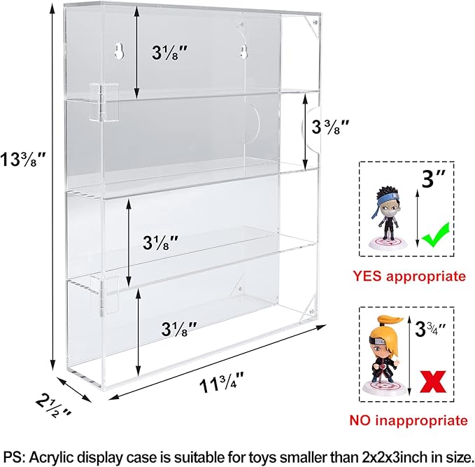AITEE Acrylic Display Case with Mirrored Back, Display Cabinet for Mini Funko Pop Figures, Clear Wall Mounted or Desktop 4 Tiers Storage Box Cabinet Organizer for Mini Toys,Collections and Stone Rock
