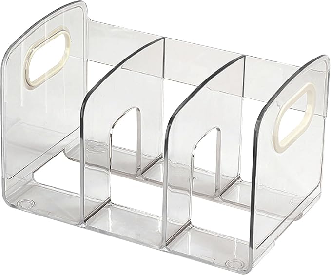 Cyrank Transparent Acrylic File Organizer for Desk, 4 Sections Book Paper Storage Dividers with Side Handle Envelope Vertical File Stand (#1)