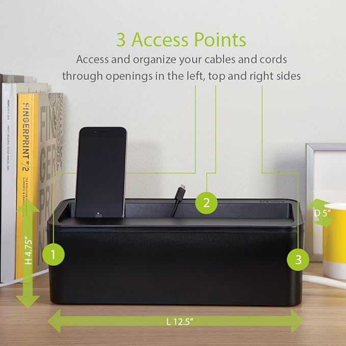 UT Wire UTW-BXSM-BK Desktop Mobile Charging Station & Power Strip Box, Black