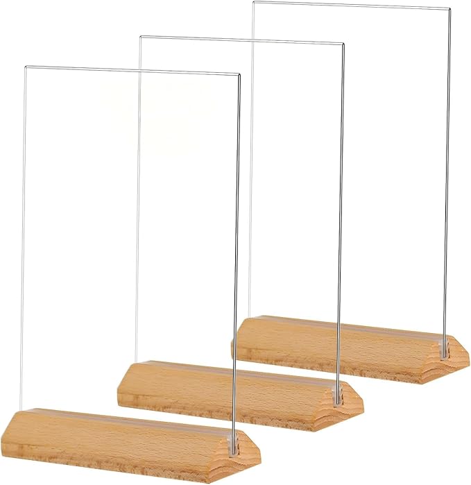 TONICE® 3 Pack 8.5X11 Acrylic Sign Holder T Shape Clear Acrylic Double Sided Frames with Wood Base Table Menu Display Stand Flyer Display (Optional 8.5x11/5x7 Inch L/T Shape)