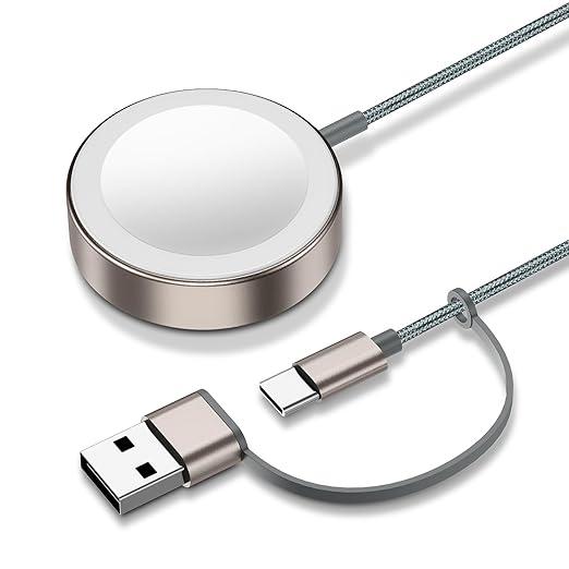 𝟐𝟎𝟐𝟔 𝐔𝐩𝐠𝐫𝐚𝐝𝐞𝐝 for Apple Watch Charger Magnetic Fast Charging Cable [2 in 1] Magnetic Wireless Charging Compatible with iWatch Series Ultra/10/9/8/7/6/SE/5/4/3/2-[3.3FT] Gray