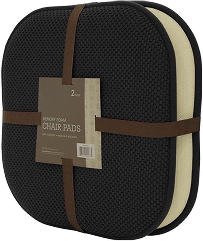GoodGram 2 Pack Non Slip Ultra Soft Chenille Premium Comfort Memory Foam Chair Pads/Cushions - Assorted Colors (Black)