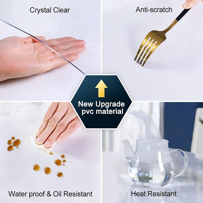 Square 17x17 Inches Clear Plastic Table Protector Vinyl Childesn Painting Desk Cover Chair Mat Transparent Table Cover Pad PVC Tablecloth for Night Stangd Coffee Table Writing Desk Topper Waterproof