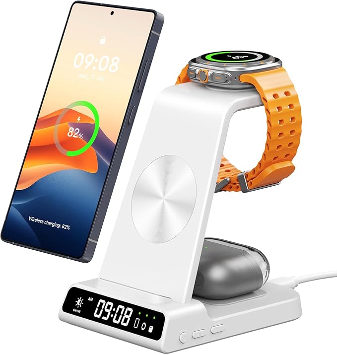 Wireless Charger for Samsung Devices, Wireless Charging Station for Galaxy S26 Ultra/S26+/S25 Ultra/S25+/S25/Z Flip7/S24/S23/S22/S21, for Galaxy Watch 8/8 Classic/7/Ultra/6/5, Galaxy Buds4 Pro (White)