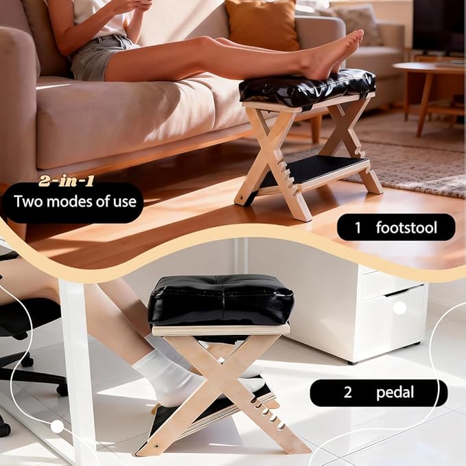 Adjustable Foot Rest for Under Desk at Work – 4 Height Levels Wooden Ergonomic Footstool Base Foot & Leg Rest for Office,Gaming,Home (Regular)