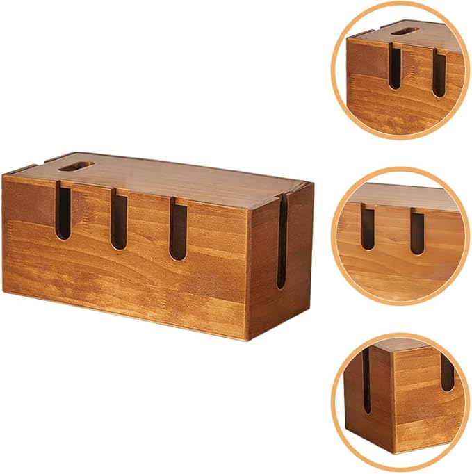 12 Inch Solid Wood Cable Management Box Cord Organizer for Desk Power Strip Router USB Hub Wire Storage Home Office