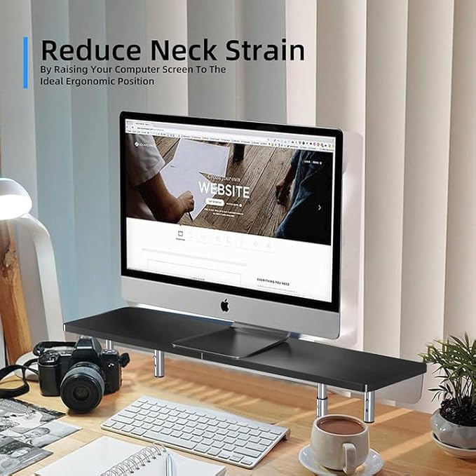 suptek Dual Monitor Stand Riser,Large Monitor Laptop Stand Riser 3 Adjustable Heights Computer Stand for Laptop, Printer, Notebook(MST016)