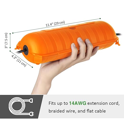 Flemoon Outdoor Extension Cord Safety Cover with Waterproof Protector Seal, Weatherproof Electrical Connection Box for Outdoor Outlets, Plugs, Sockets, Holiday Decorations, Power Tools, Orange