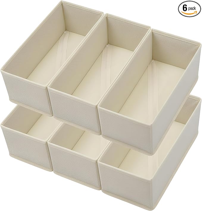 Bructhun Clothes Drawer Organizer 6 Pack (Beige)